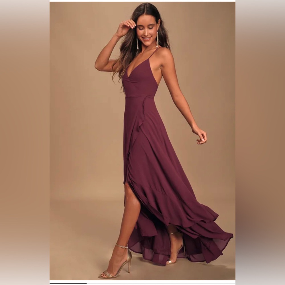 NWT Lulus Medium In Love Forever Plum Lace-Up High-Low Maxi Dress
